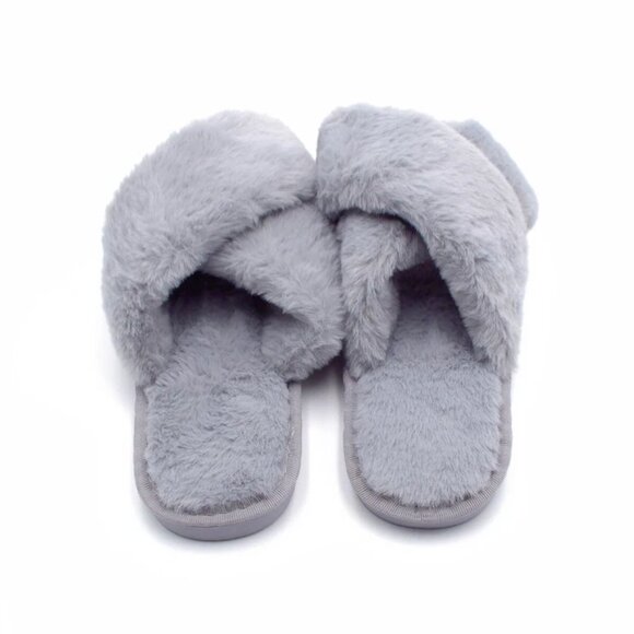 Women's Fuzzy Slippers House Slippers Cross Band Slippers Indoor Outdoor - Picture 3 of 7